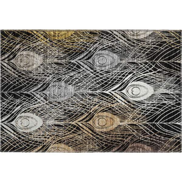 Mayfield Premium Machine Washable Abstract AMF2273 Black 2 ft. x 3 ft. Accent Rug