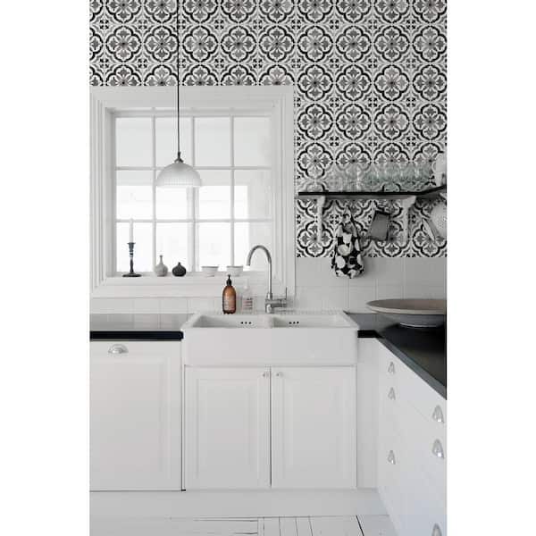 30.75 sq. ft. Black Sorento Faux Tile Vinyl Peel and Stick Wallpaper Roll