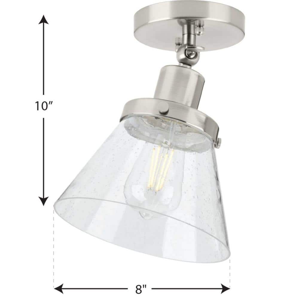 Hinton Brushed Nickel 1-Light Flush Mount with Seeded Glass Shade