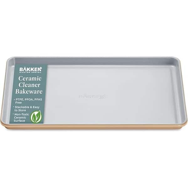 BakkenMaster Premium Non-Stick Ceramic Baking Sheet Pan Medium Size (15.5 in. x 10 in.)-Gold
