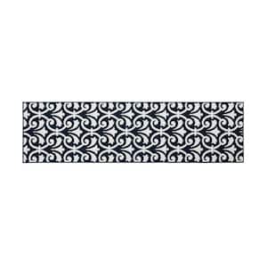 Navy and White 26 in. x 72 in. Medallion Washable Non-Skid Runner Rug