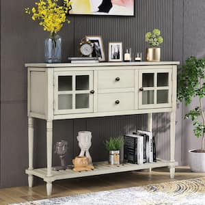 Living Room Gray Farmhouse Wood/Glass Buffet Storage Sideboard Console Table Cabinet with Bottom Shelf