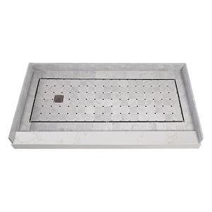 Pre-Tiled 60 in. L x 32 in. W Alcove Shower Pan Base with Left-Hand Drain in White Square