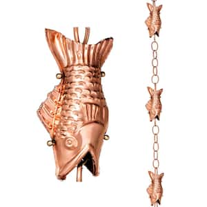 Good Directions 100% Pure Copper Fish Rain Chain, 8-1/2 ft. Long, Large Wide Mouthed Fish, Replaces Gutter Downspout