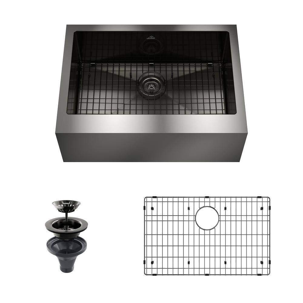 30" Black Stainless Steel Single Bowl Farmhouse Kitchen Sink