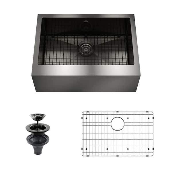 CASAINC 30 in. Black Stainless Steel Single Bowl Farmhouse Kitchen Sink