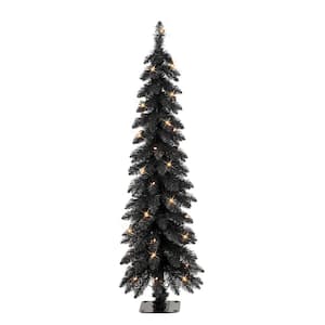 4 ft Pre-Lit Black Alpine Pencil Artificial Christmas Tree