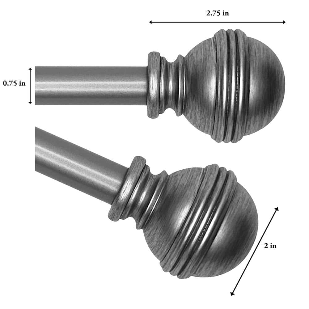 Versailles Adjustable Slate Steel Curtain Rod with Finial 36"-72"