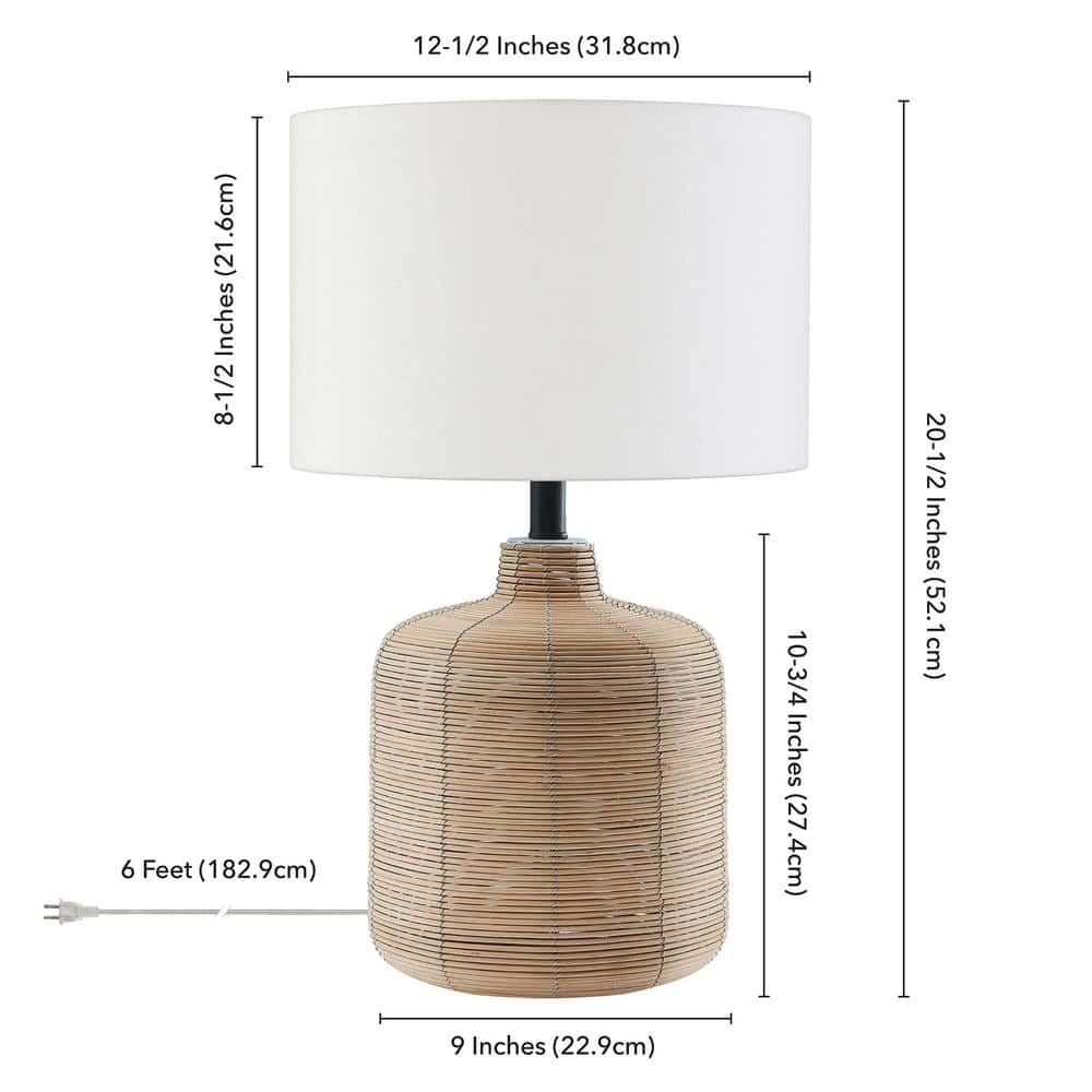 Joline 20" Off-White Rattan Table Lamp with Drum Shade