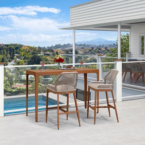 PURPLE LEAF Modern Aluminum Rectangle Bar Height Top Table and Wicker ...