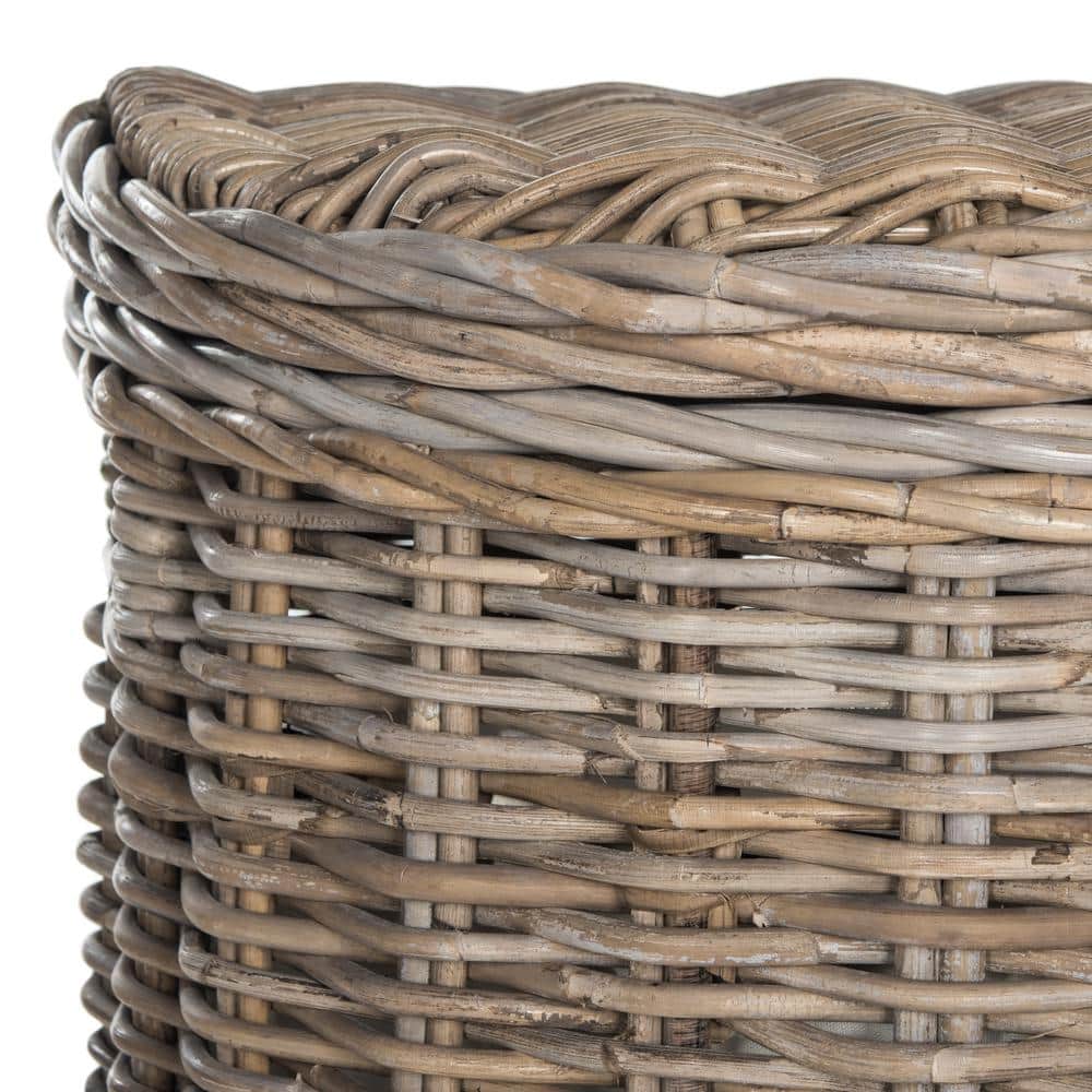 Gray Wicker Upright Laundry Hamper with Lid