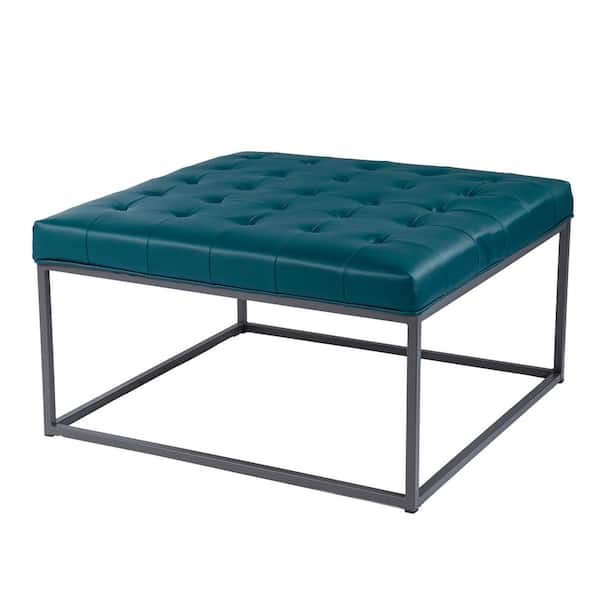Southern Enterprises Chatham 34.75 in. Blue Square Faux Leather Coffee Table