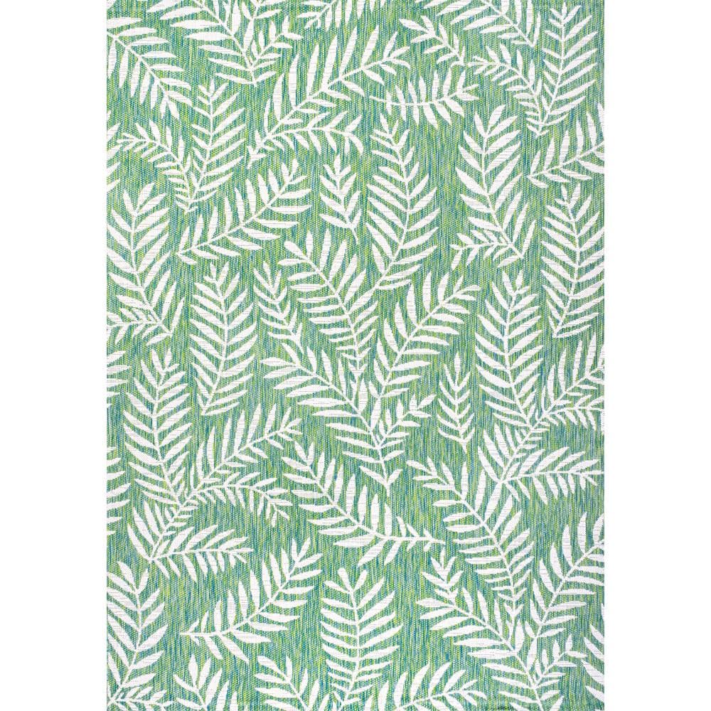 4' x 6' Green and Cream Synthetic Palm Frond Area Rug