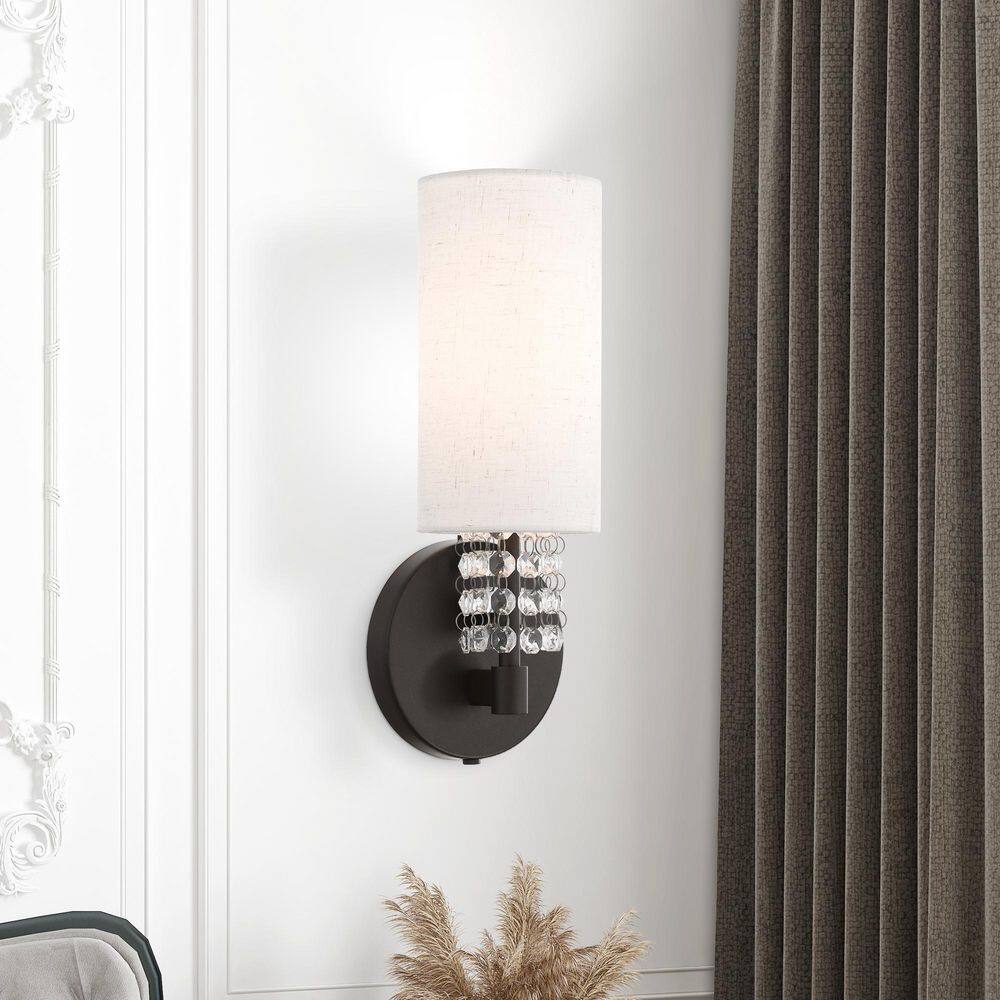 English Bronze Direct Wired Electric Wall Sconce with Crystals