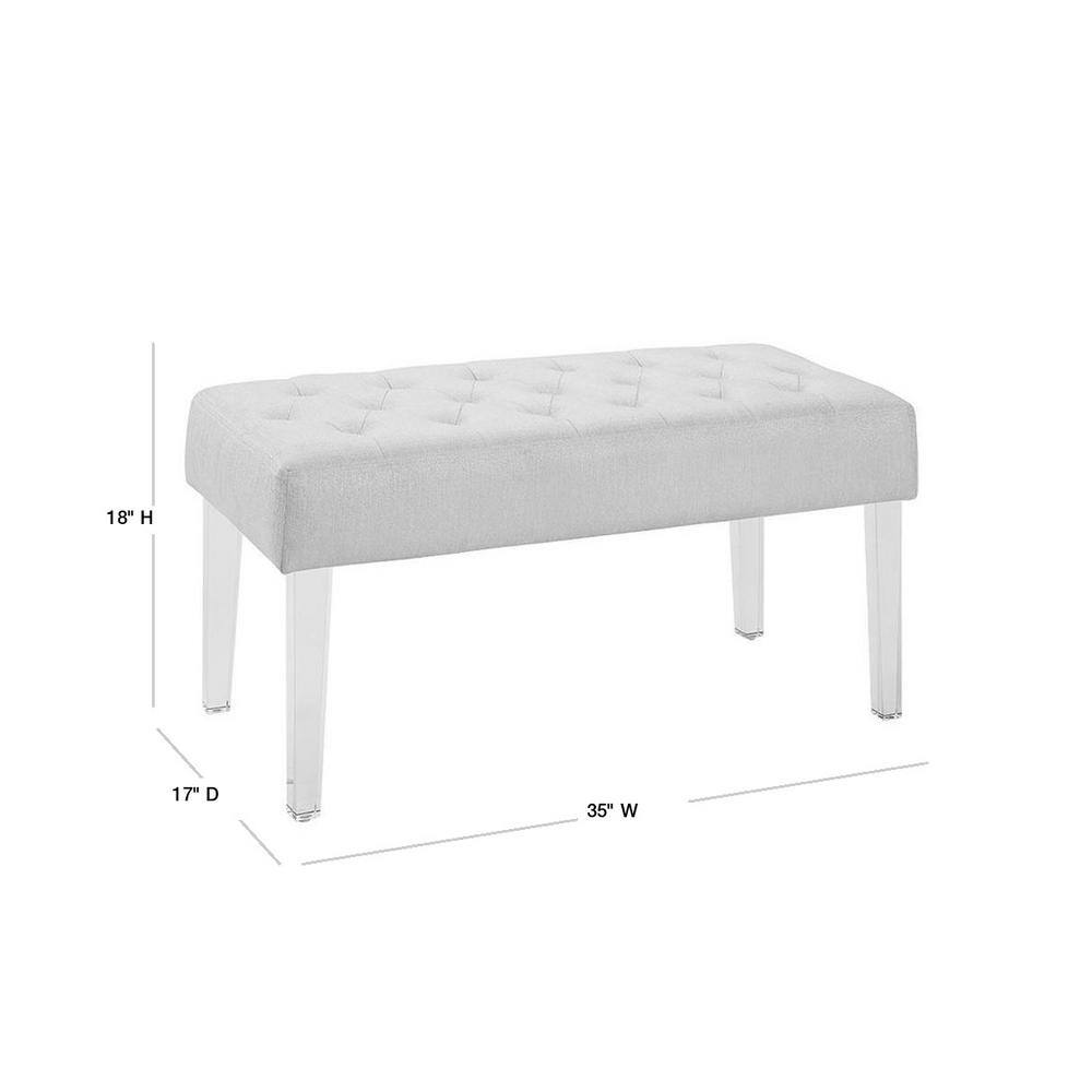 Ella White Tufted Linen Bench with Acrylic Legs