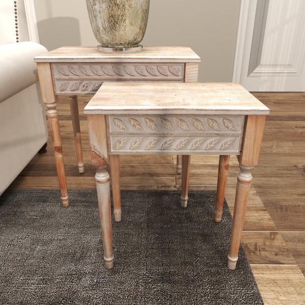 Litton Lane 28 in. Brown Handmade Intricately Carved Floral Large Hexagon  Wood End Accent Table 43370 - The Home Depot