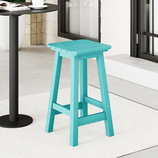 Laguna 24 in. HDPE Plastic All Weather Square Seat Backless Counter Height Outdoor Bar Stool in Turquoise