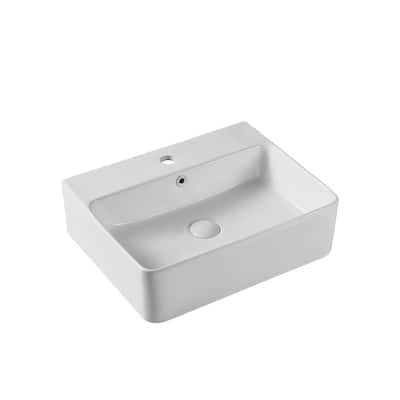 20.87 in. x 16.54 in. Art Ceramic Rectangular Overflow Vessel Sink Above Counter in White