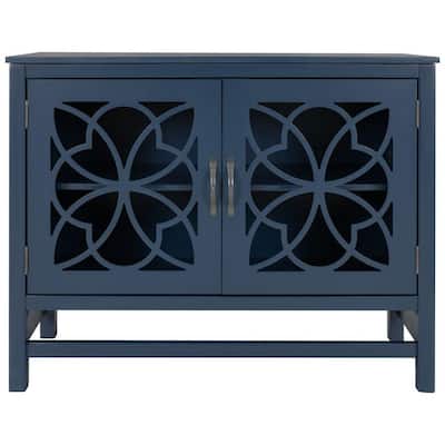 Navy Blue Wood Accent Buffet Sideboard, Cabinet Table Dining Room