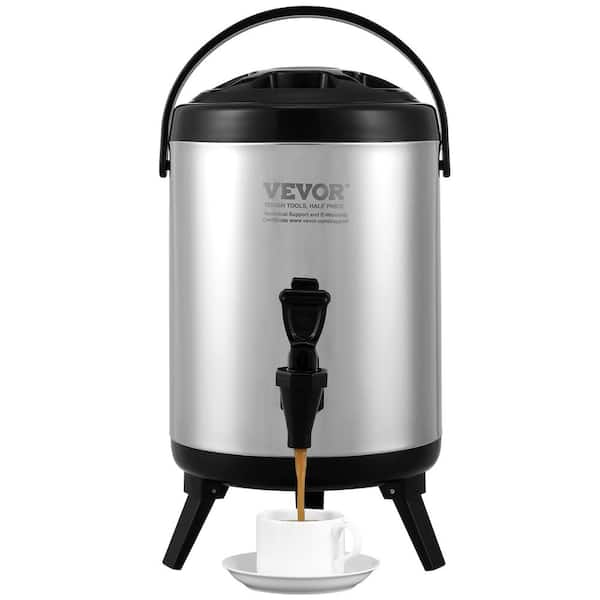 VEVOR Stainless Steel Insulated Beverage Dispenser 1.5 Gal. 6L Hot and Cold Drink Food-grade for Restaurant Shop (Silver)