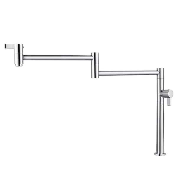 AVITAS Deck Mounted Brass Pot Filler Folding Kitchen Faucet with Stretchable Double Joint Swing Arms in Polished Chrome