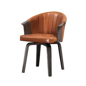 Iya Brown Faux Leather Swivel Arm Chair with Wood Frame