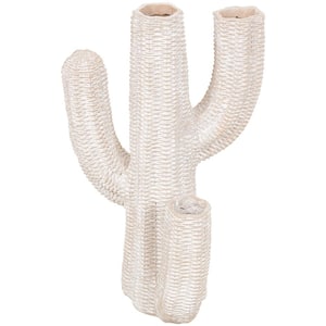 21 in. x 14 in. x 10 in. Large Cream Resin Cactus Tall Textured Planter