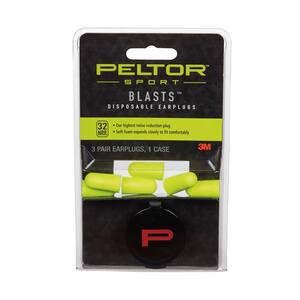 Peltor Sport Blasts Neon Yellow Disposable Earplugs ((3 Pair-Pack)(Case of 10))