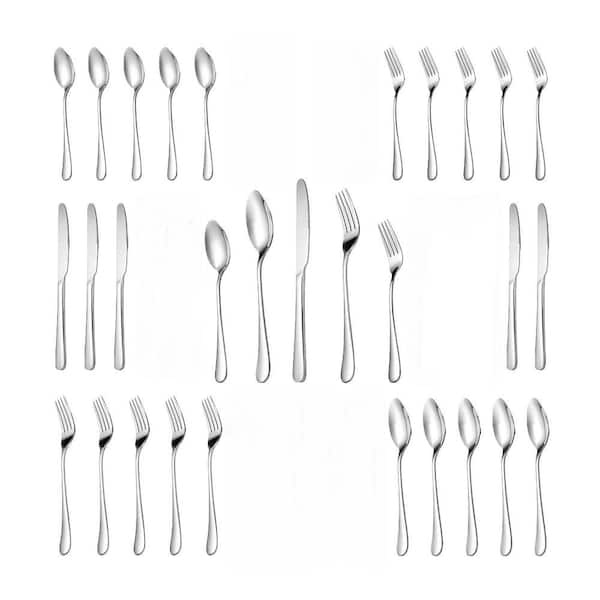 30-Piece Stainless Steel Silverware Flatware Set with Forks Knifes Spoons Service for 6 Home Kitchen Restaurant, Silver
