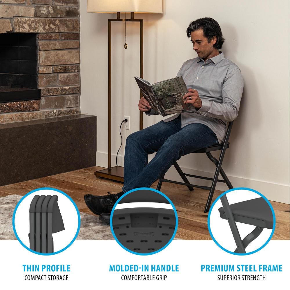 Black Steel and Polyethylene Folding Chair Set, 4-Pack