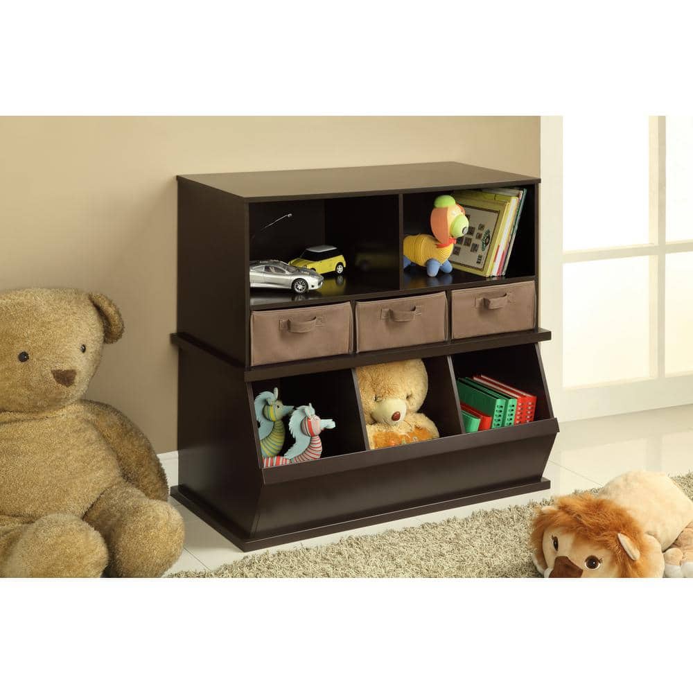 Espresso MDF Kids Storage Shelf with Fabric Baskets