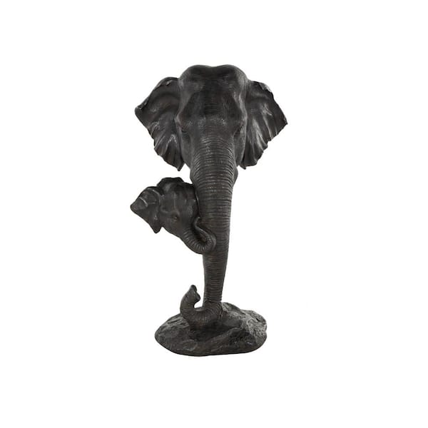 10 in. x 17 in. Black Polystone Mom and Baby Elephant Sculpture