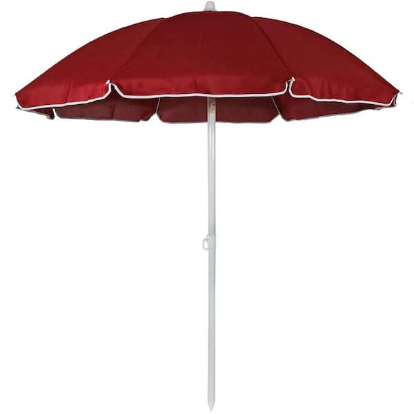 Unbranded 5 ft. Steel Pole Push-Button Tilt Beach Umbrella in Red