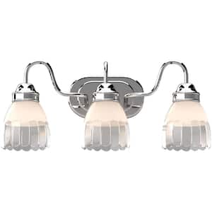 3-Light Chrome Wall Sconce with Lead Crystal Glass Bell Flower Shades
