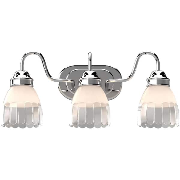 Volume Lighting 3-Light Chrome Wall Sconce with Lead Crystal Glass Bell Flower Shades