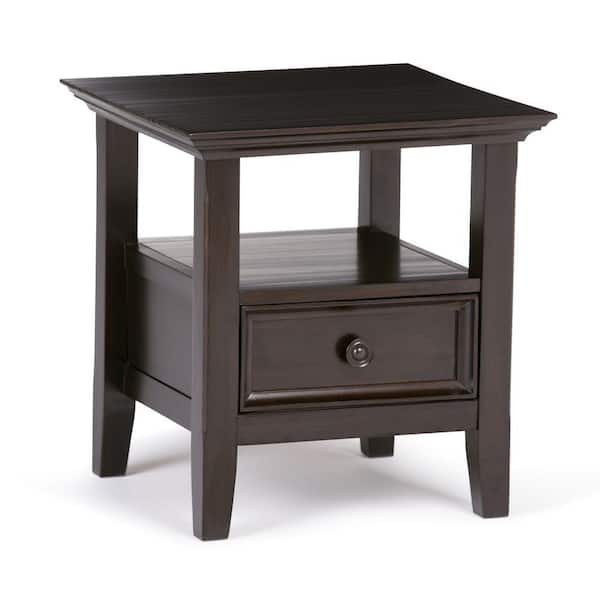 Simpli Home Amherst Solid Wood 19 in. Wide Square Traditional End Table in Dark Brown