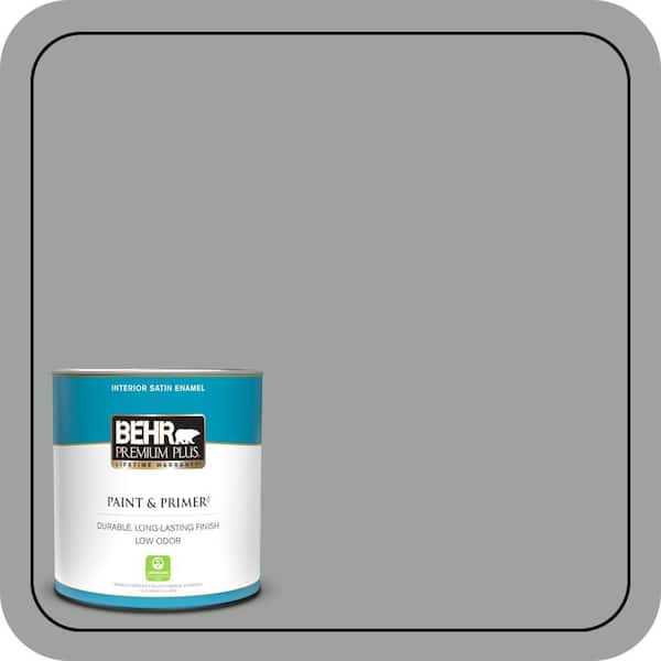 BEHR PREMIUM PLUS 1 qt. #710F-4 Sage Gray Satin Enamel Low Odor Interior Paint & Primer
