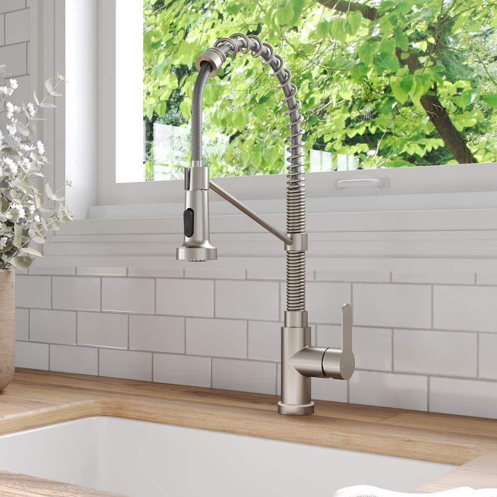 EVERSTEIN Single-Handle Pull-Down Sprayer Kitchen Faucet with LED Base, FastMount,Dual Sprays in Stainless Steel in Brushed Nickel
