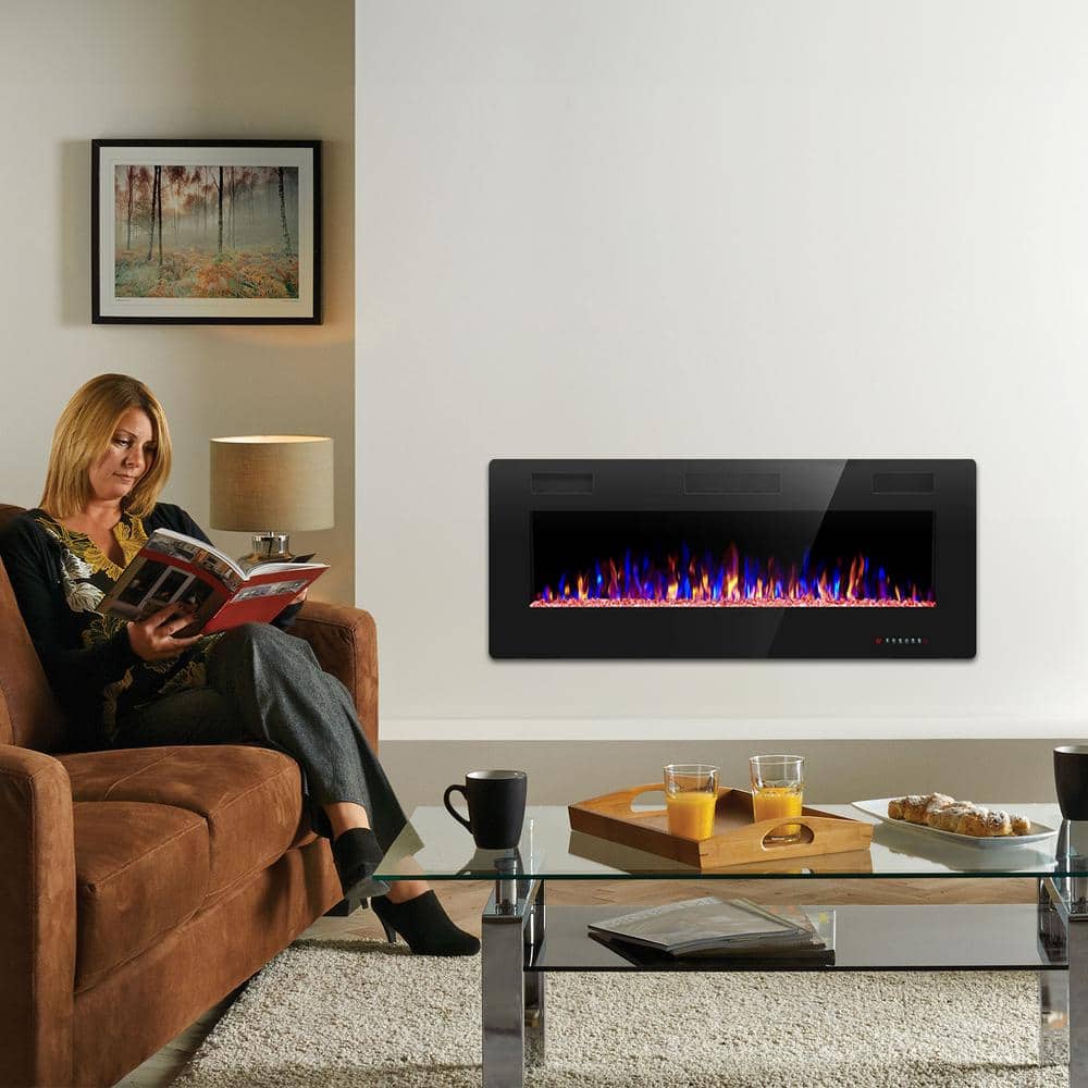 42-Inch Black Wall Mounted Electric Fireplace with Remote