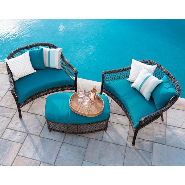 Leisure Made Madison 3-Piece Wicker Patio Conversation Set with Peacock Cushions