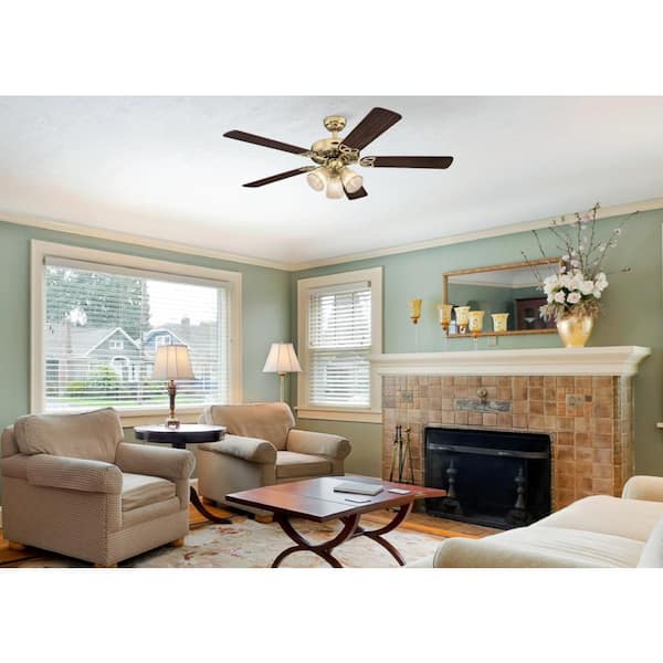 Vintage 52 in. LED Indoor Polished Brass Ceiling Fan with Light Kit