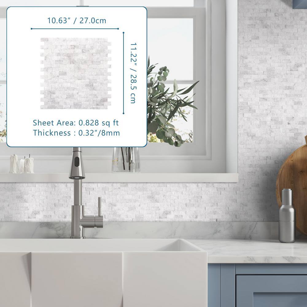 Gray and White Natural Stone Peel and Stick Mosaic Tile