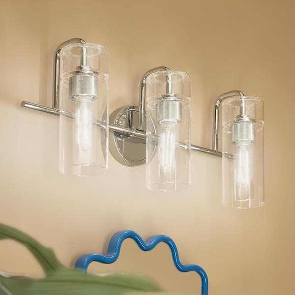 Niccol 24 in. 3-Light Vanity Light With Clear Glass in Polished Nickel