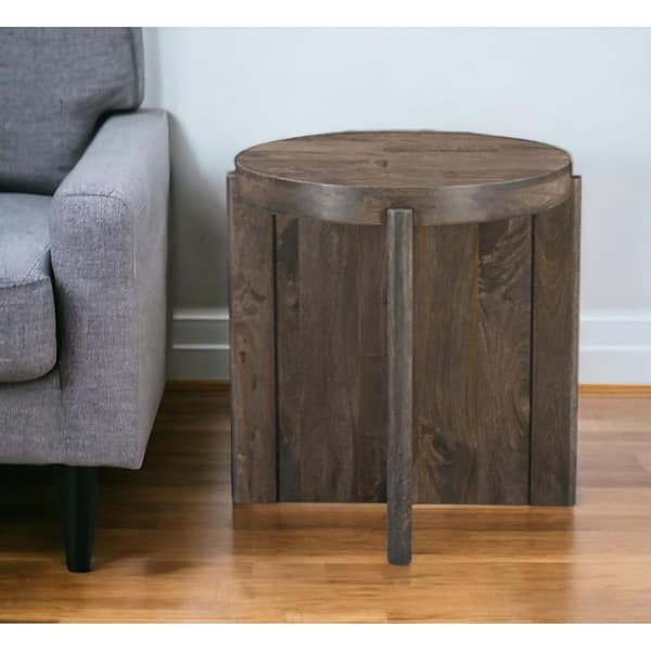 HomeRoots 22 in. Brown Round Wood End Table