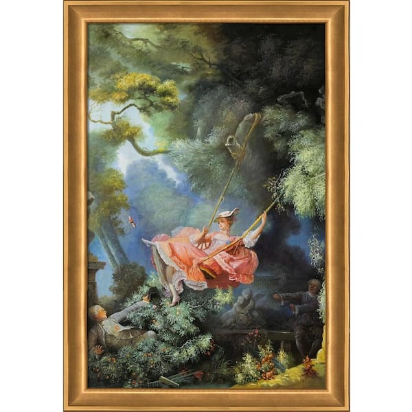 LA PASTICHE The Swing, c.1765 by Jean-Honore Fragonard Muted Gold Glow Framed People Oil Painting Art Print 28 in. x 40 in.