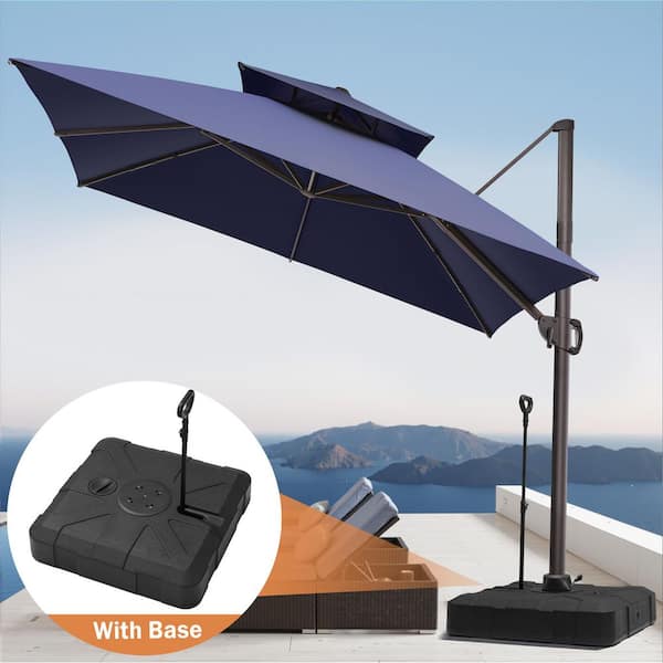 Pellebant 2-Tier Top 11 ft. Square Aluminum Outdoor 360 Rotation Cantilever Patio Umbrella in Navy Blue and 350 lbs. Stand PB-PU057NAVUB039 Pellebant 2-Tier Top 11 ft. Square Aluminum Outdoor 360 Rotation Cantilever Patio Umbrella in Navy Blue and 350 lbs. Stand PB-PU057NAVUB039