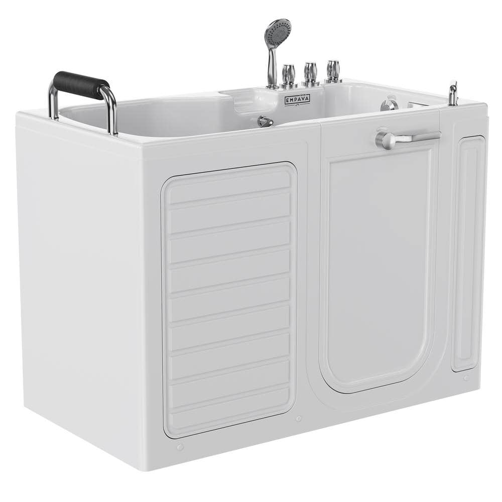 Empava White Acrylic Walk-In Soaking Bathtub with Handrails