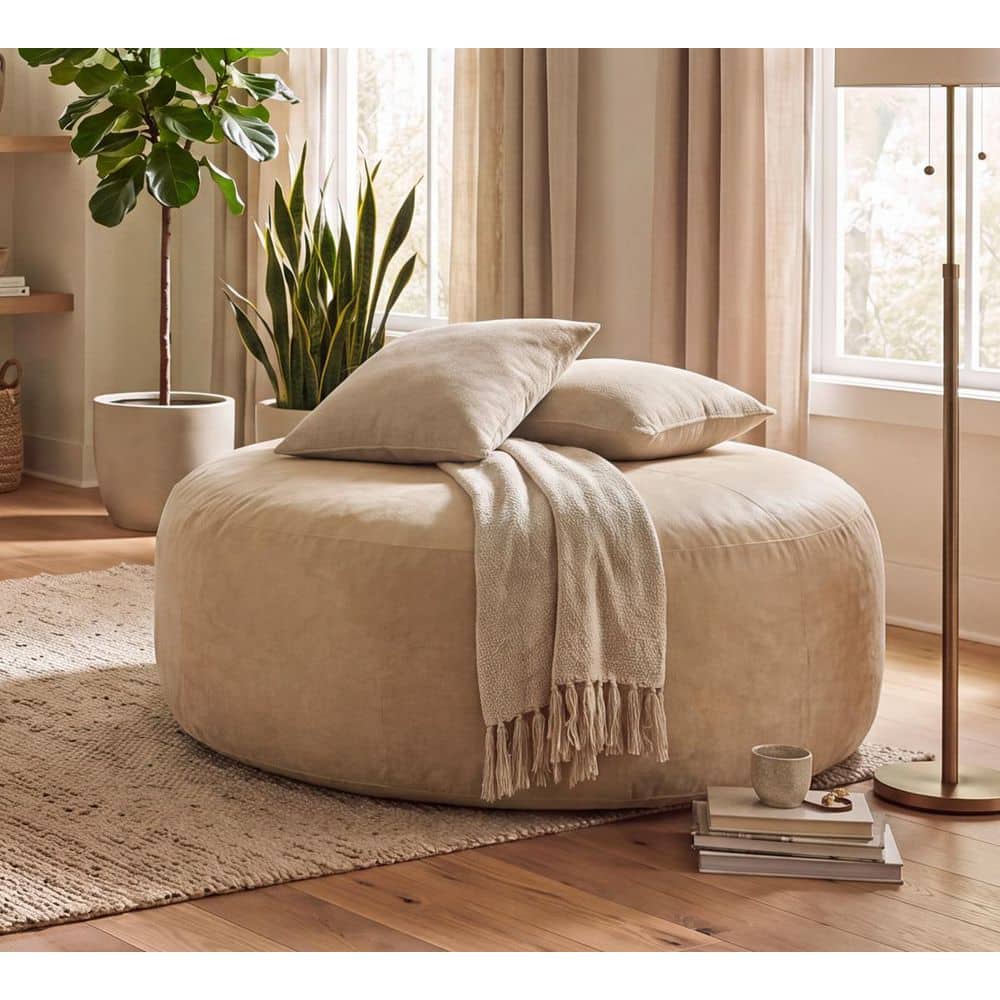 NOVA Camel Flannel Fabric 6 ft. Bean Bag Chair with Removable Washable Cover
