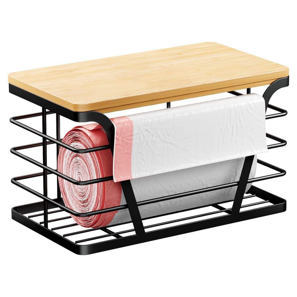 Wudkey Black Wall Mount Stainless Steel Trash Bag Holder with