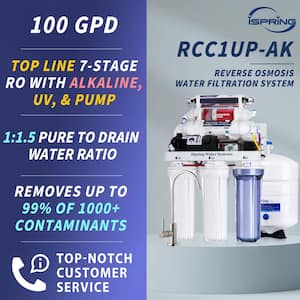 7-Stage 100 GPD Under-Sink Reverse Osmosis Drinking Water Filtration System with Booster Pump, Alkaline Filter and UV